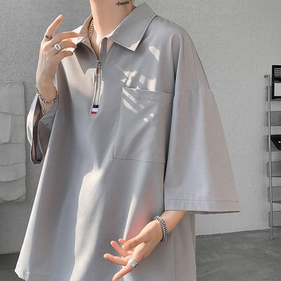 Summer Polo-Neck Loose T-shirts Fashion Zipper Men's Clothing Pockets Spliced Casual Basic Solid Color Half Sleeve Polo Shirts
