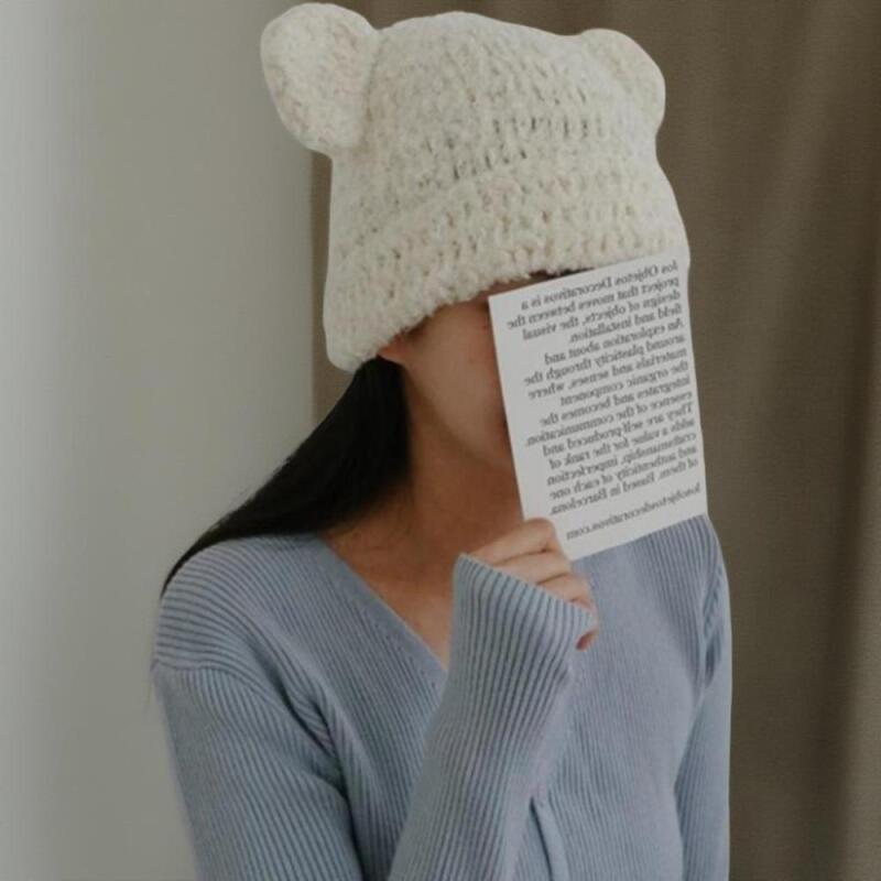 Women's Cute Teddy Bear Boucle Knit Beanie Hat