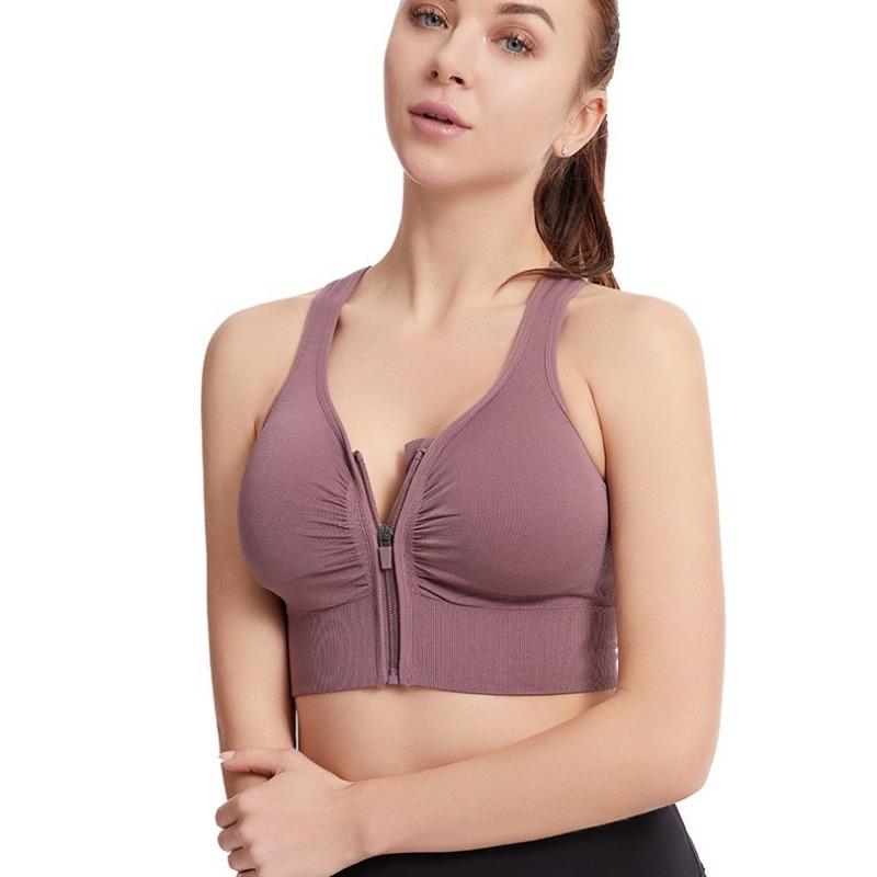 Bra Shockproof Push-Up Plus Size Sports Bra for Women Front Zipper Hollow Beautiful Back Brassiere for Running Yoga Fitness
