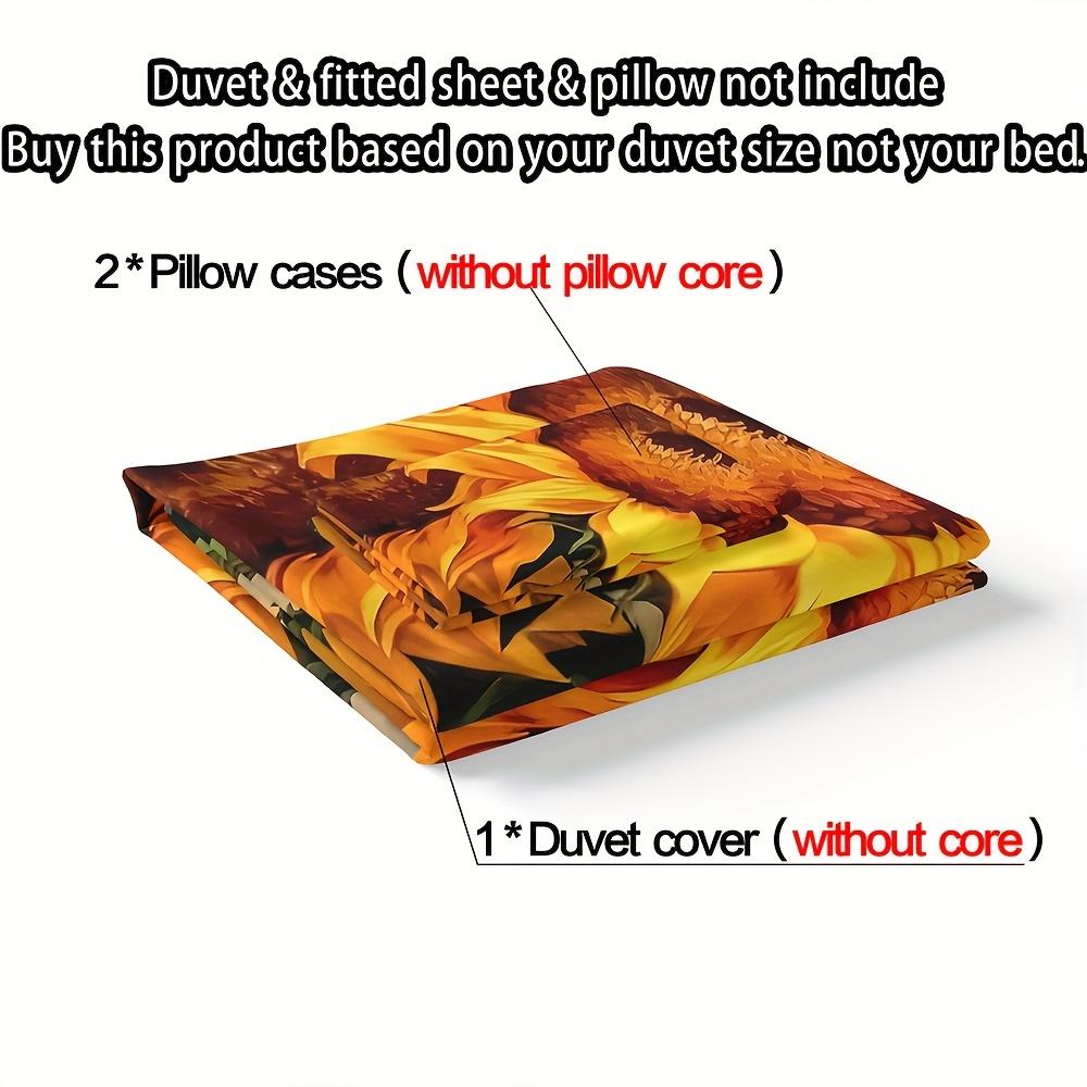 3Pcs Sunflower Down Duvet Cover Set, 1*Duvet Cover And 2 Pillowcases, No Insert Included. Soft Comfortable Breathable