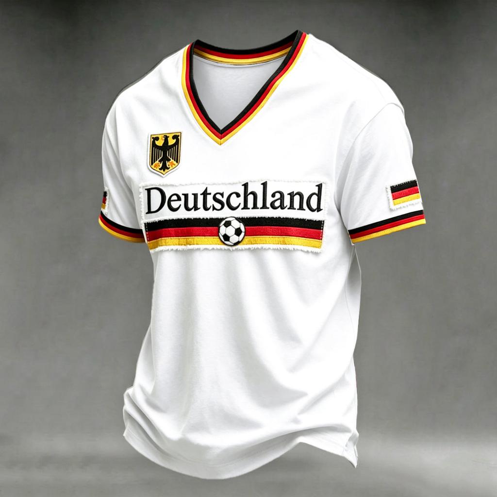 Men's V-Neck Soccer Graphic Print Short Sleeve T-Shirt, Summer Casual Comfort Casual Top