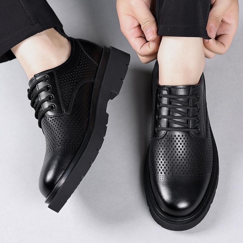 Breathable men's leather shoes Trendy and Thick Bottom Styles Fashion Party Retro Comfort Shoes Black Plus Size-46 Luxury