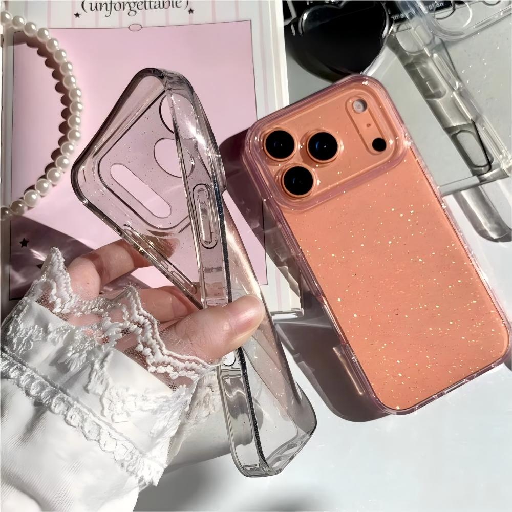 Ultra Thin Clear Glitter Soft Silicone Phone Case For iPhone 17 Air 16 15 14 13 Pro Max Plus Transparent Shiny Solid Color Cover
