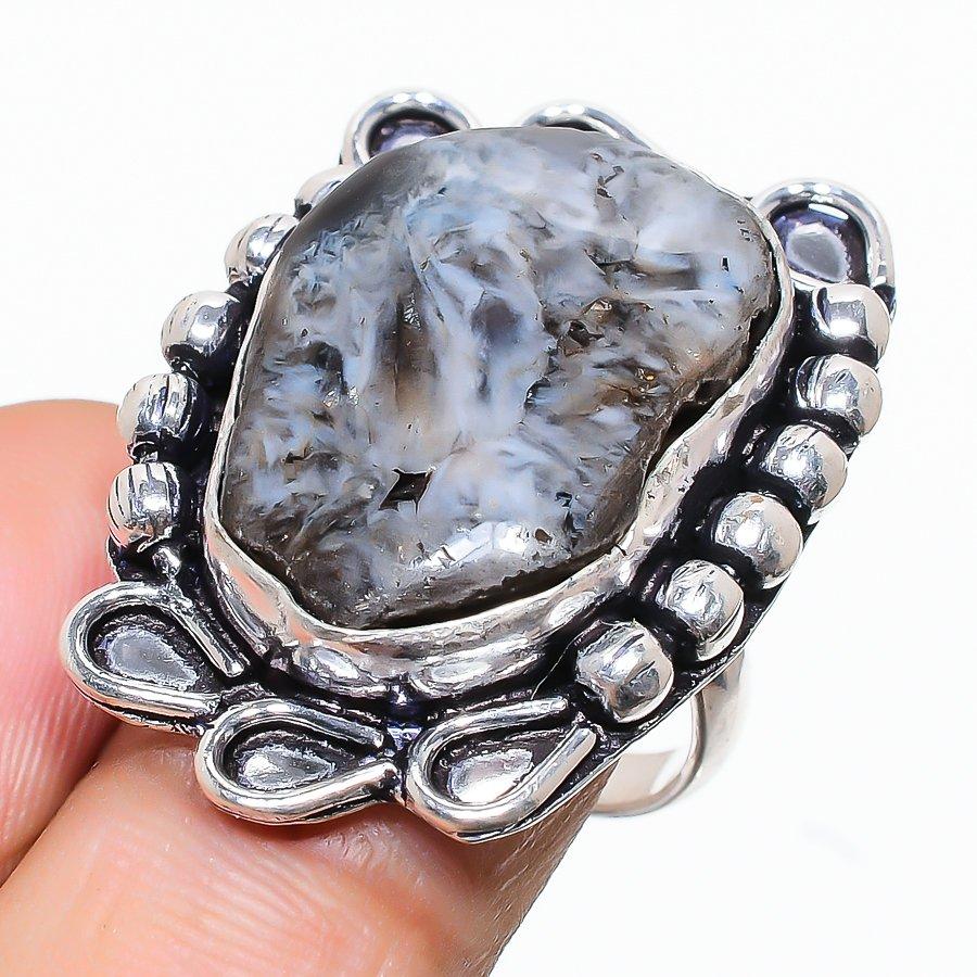 Black Solar Quartz Gemstone 925 Sterling Silver Jewelry Ring Size 7 SU-7166