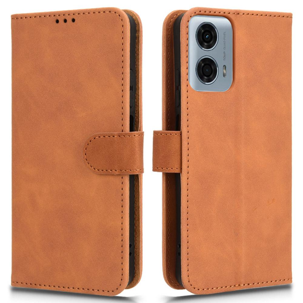 

For Motorola Moto G45 5G/G34 5G Leather Case Wallet Phone Cover Skin-Touch Texture Brown