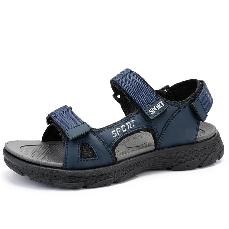 

First layer cowhide summer thick-soled non-slip open-toed men s sandals trend outdoor sports student beach shoes casual shoes 38 синий