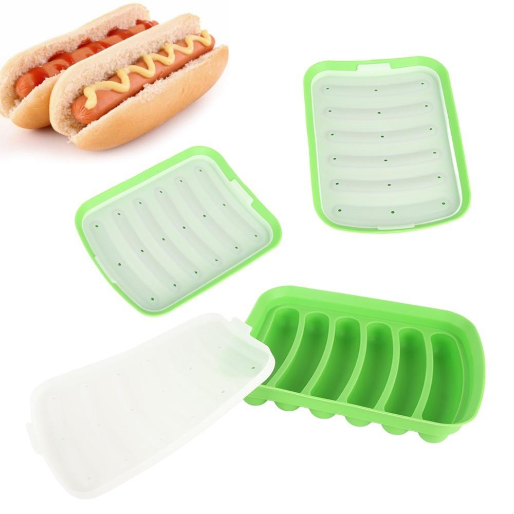 3pcs With Vented Lid Silicone Sausage Mold Steaming Oven Microwave Refrigerator Freezer зелёный