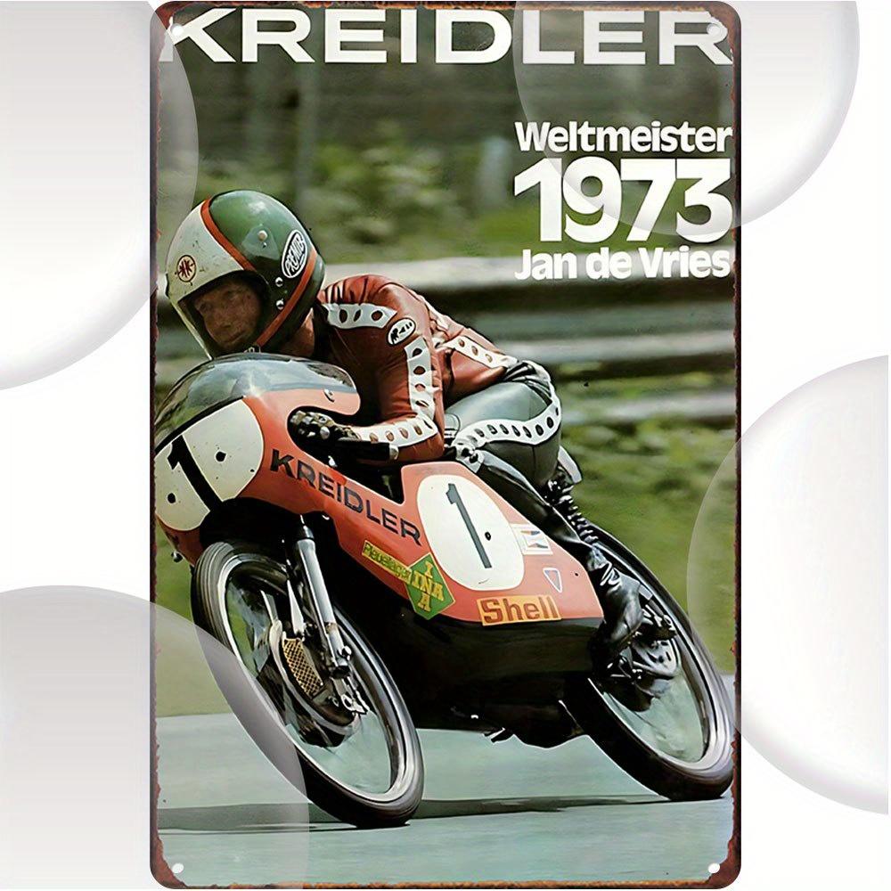 Hisun Tin Sign HD Tin Sign Vintage Kreidler World Champion Jan de Vries Retro Metal Tin Sign for Garage Wall Decor