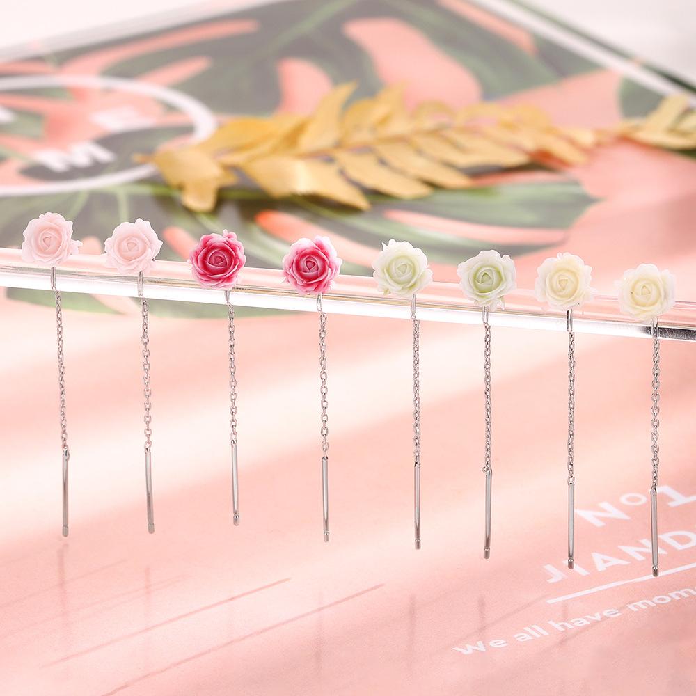 Farbe Blume Ohrringe Leichter Luxus Süße Rosenohrringe Lange Quaste Kamelie Ohrkette