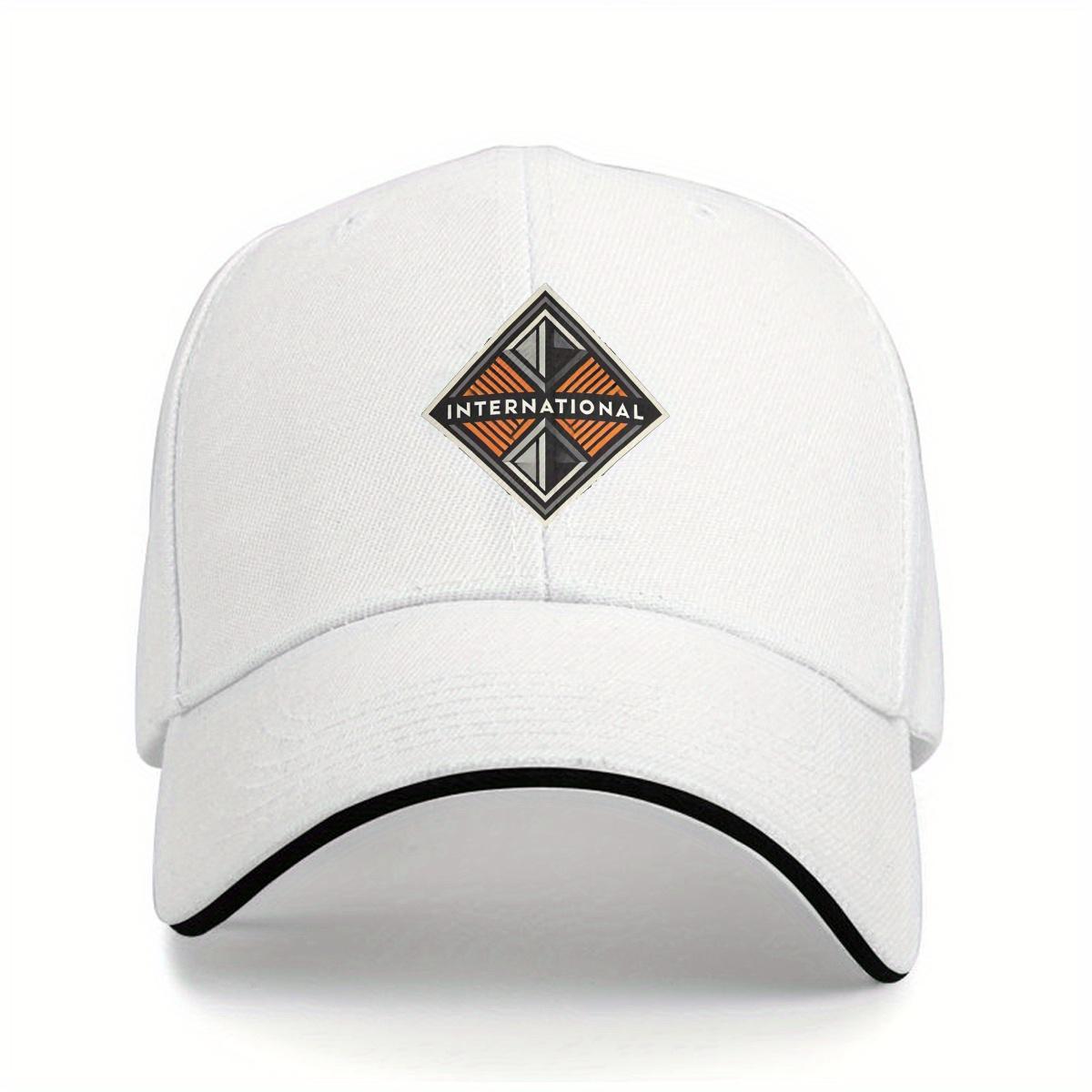 

Outdoor Adventure Adjustable Lightweight Baseball Cap with Retro Geometric INTERNATIONAL Logo Navy Blue PVC Coated Adjustable