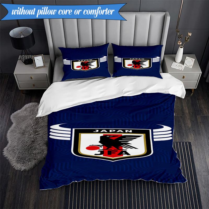 3PCS Japan Football Association Emblem Bedding Set 2D Printing (Includes 1 Duvet Cover + 2 Pillowcases Coreless), Bedroom decor,Fan gift