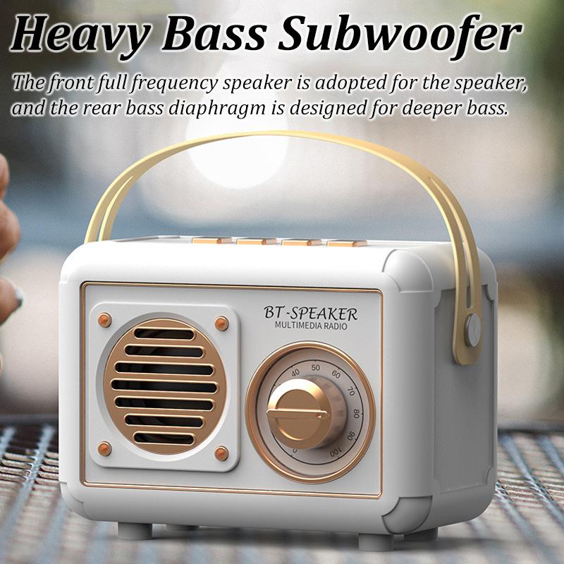 Retro FM Radio Portable FM Receiver Vintage Bluetooth Speaker Subwoofer TF/USB/Headphones Player Rechargeable Radios for Gift