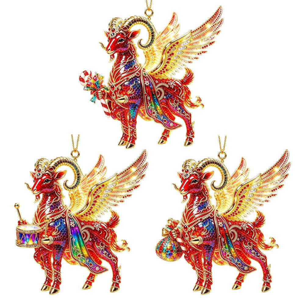 Set di Ornamenti Appesi Capra Brillante Decorazione Animale Piatta 2D da Appendere Decorazione Festa Festiva