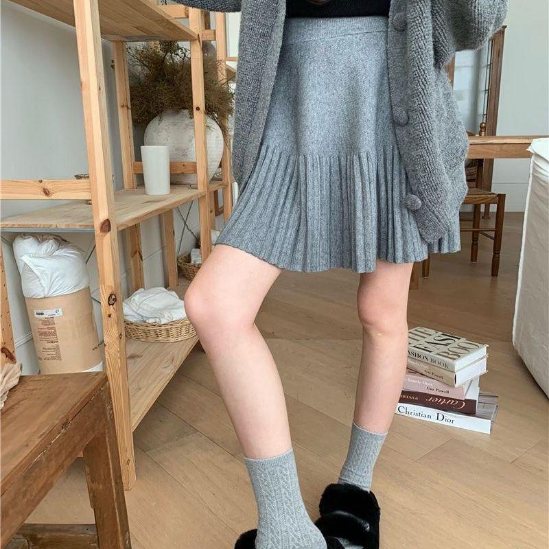Gestrickter Falten-Minirock im koreanischen Stil - Vielseitig passend für Damen im Herbst/Winter