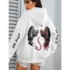 Übergröße Engels- und Dämonen-Print Hoodie, Lässiges Langarm-Kapuzensweatshirt mit Tasche für Winter & Herbst, Entwickelt für Damen