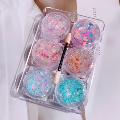6Pcs/Set Sparkly Colorful Eye Glitter Gel Heart Star Moon Sequins Festival Glitter Body Nail Glitter Gel Face Hair
