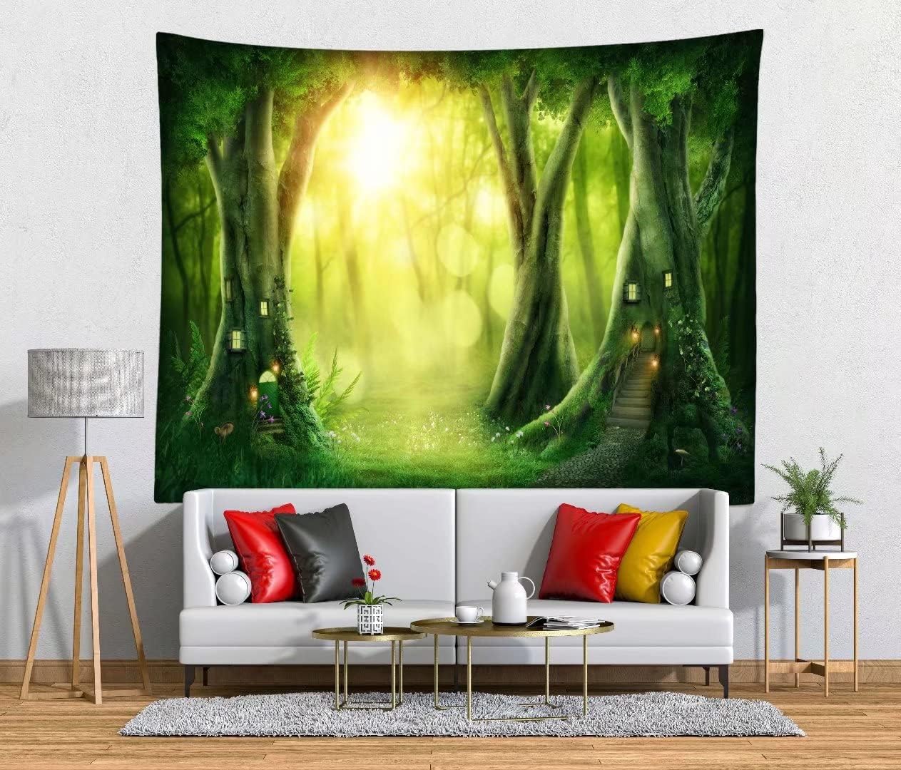 

Green Forest Tapestry Backdrop Small Waterfall Wall Tapestry Natural Scenery River Stream Wall Hanging Forest Landscape Tapestry 74x94cm(29x37in)
