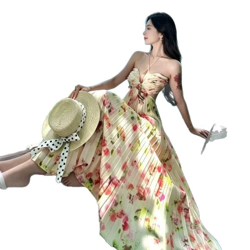 French Holiday Dress Island Beautiful Beach Dress Sanya Seaside Ootd Wear with Dindal Dress Beach Dress