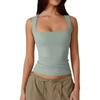 Summer Women's Square Neck Sleeveless Double Tank Top Basic Skinny T-Shirt