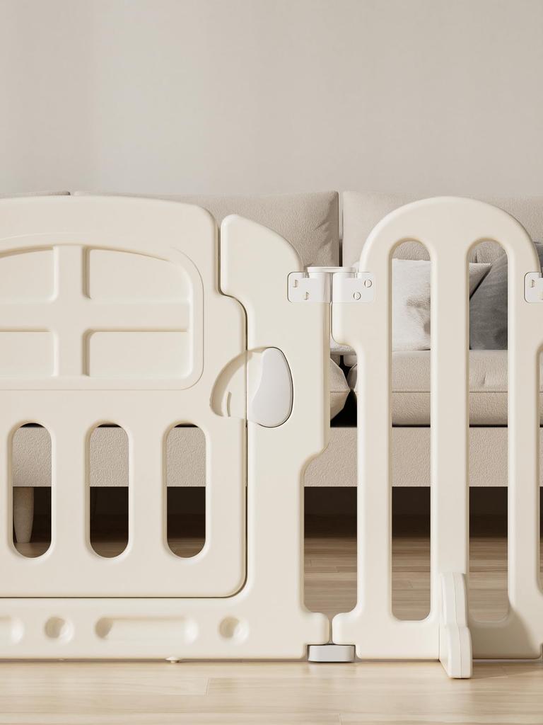 GU MODE Baby Gate Just Place Playpen Kids Partition Baby Fence Pet Gate Easy Installation Folding Long Panel Stylish Width (Beige Door, 454cm)