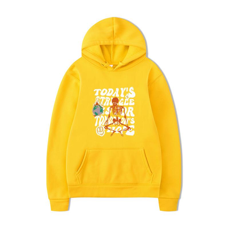 Textual Skeleton Hoodies Print Fashion Sweatshirt Hip Hop Casual Unisex Autumn Winter Fleece Streetwear Tops