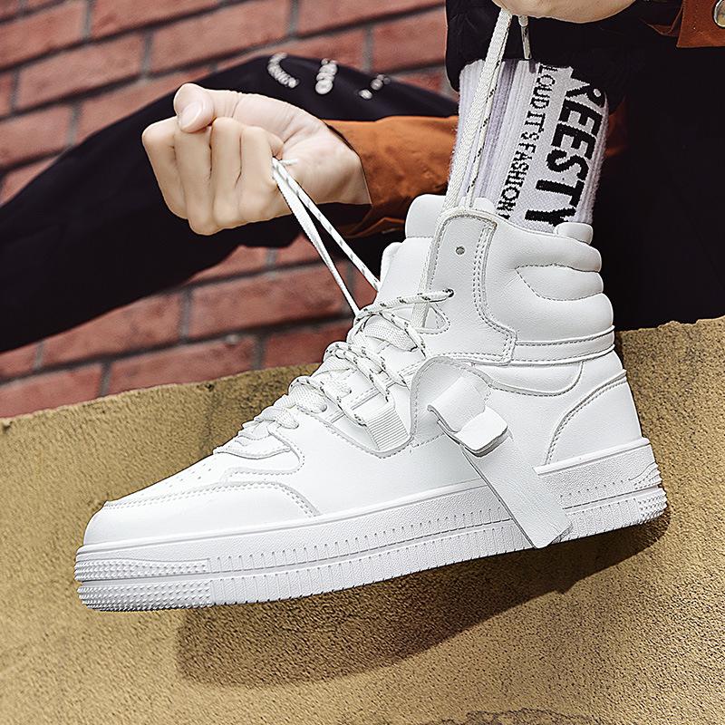 Полностью кожаные однотонные микрофибровые кожаные высокие кеды высокие рекреационные мотоциклетные ботинки толстые кеды 39