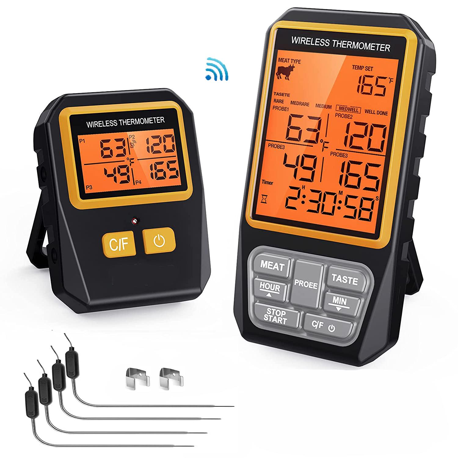 

Беспроводной термометр для мяса для гриля, коптильни, барбекю, духовки, цифровой пищевой кухонный термометр с 4 щупами, таймером, будильником, подарок, новый