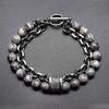 Natural Map Stone Men's Beaded Bracelet for Women Stainless Steel Bracelets Male Jewelry Tiger Eye  Bracelet