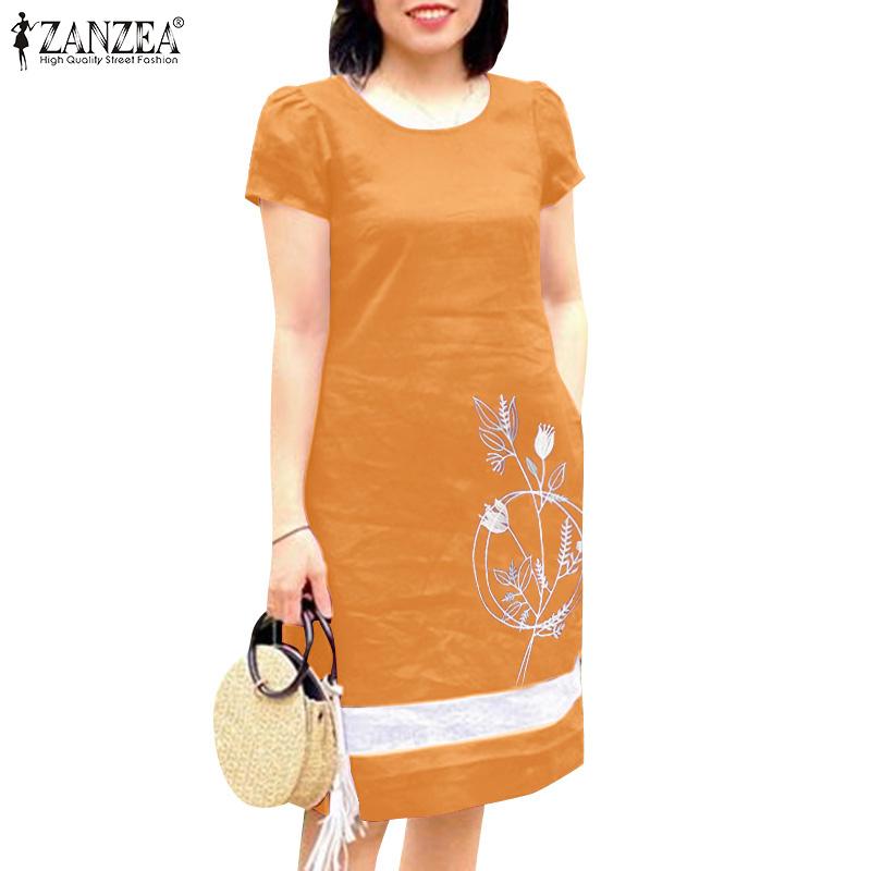 ZANZEA Women Casual O-neck Short Sleeve Floral Embroidery Dress