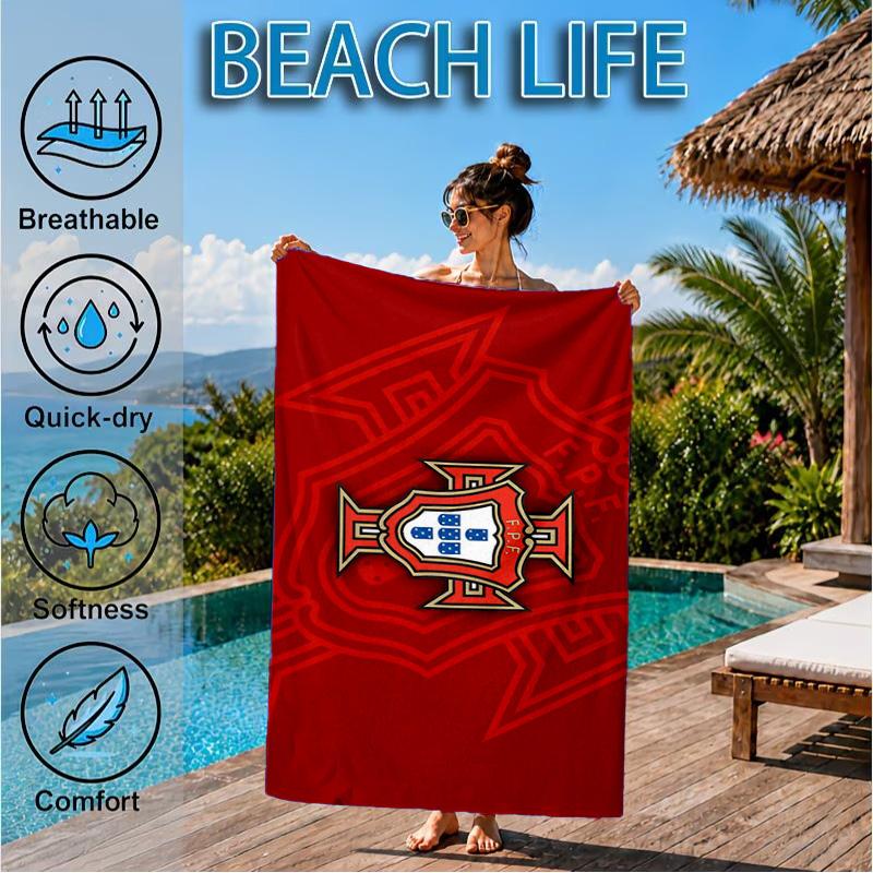 Strandtuch mit Wappen der Portugiesischen Fußballföderation, Schnell trocknend, Pflegeleicht, Geeignet für Fitness und Strandurlaub, Sport-Essential