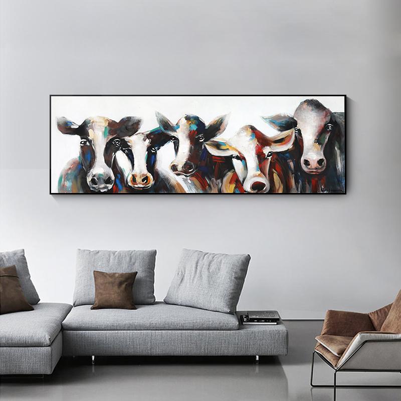 Original Abstract Art Painting Five Cows Posters And Prints Wall Art Canvas Pictures for Living Room Home Decoration