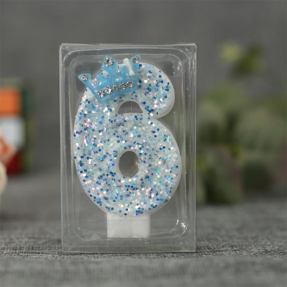 Blue Crown Birthday Frozen Candles for Cakes 0-9 Number Princess Cake Candle Party Decor Blue Crown Candle Stands Party Supplies
