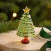 Christmas Table Centerpiece Glazed Tree Figurine Colorful Miniature Xmas Decor Handcrafted Small Ornament for Desk Glass Home Office Holiday