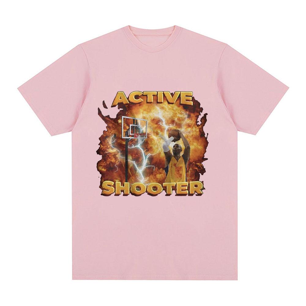 Active Shooter Funny Basketballer Meme Graphic T-shirt Men Fashion Short Sleeve T-shirts Cotton Casual Oversized T Shirts Unisex