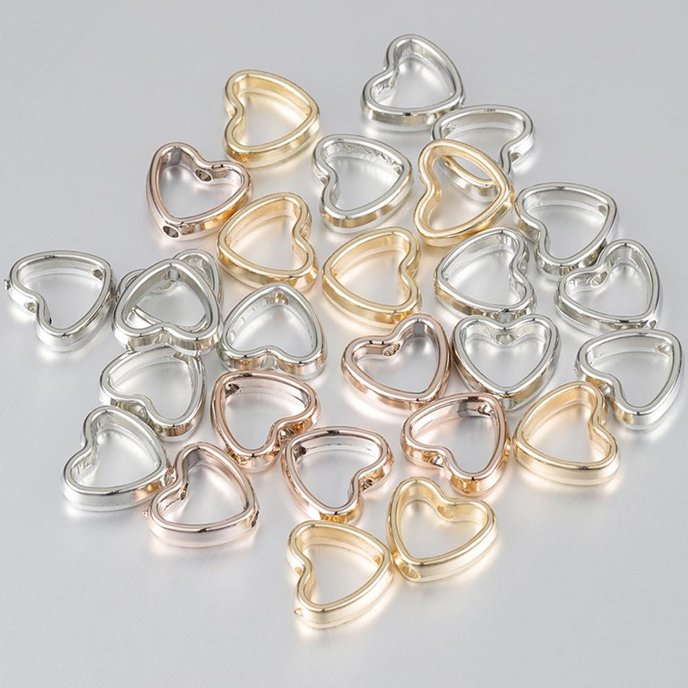

50pcs Two Holes Spacer Beads Hollow Love Heart/Circular/Square/Pattern Frame CCB Bead DIY Necklace Bracelet Connectors Pendants 50pcs