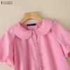 ZANZEA Women Casual Doll Collar Solid Color Short Sleeve Blouse
