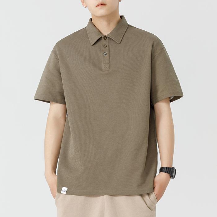 Heavy Polo Shirt Short-sleeved Men's Summer New Lapel Solid Color T-shirt Loose Top