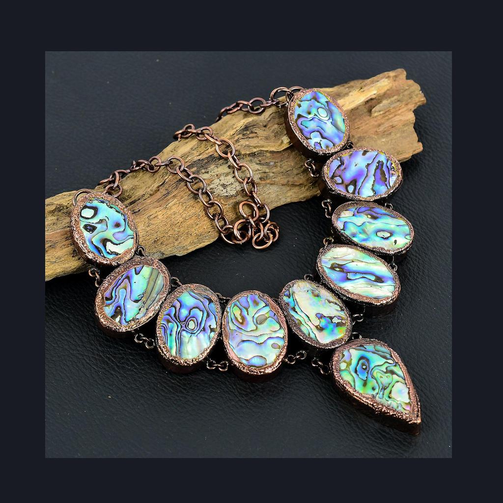 Abalone Shell Necklace, Copper Electroformed Gemstone Jewelry, Handmade Necklace Amazing Jewelry, Gift For Her