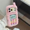 Cute Plush Phone Case for iPhone 11 12 13 14 15 16 17 Pro Max Plus Retro Game Console Design with Camera Stand Soft Fuzzy Cover