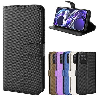 Elmas Desen Deri Yumuşak Silikon Telefon Kılıfı Oppo Realme için 9i 9 Pro Plus Cüzdan Kart Yuvası Kitap Standı Kapak Realme için 8i 7 8 Pro 4G Telefon Kapağı