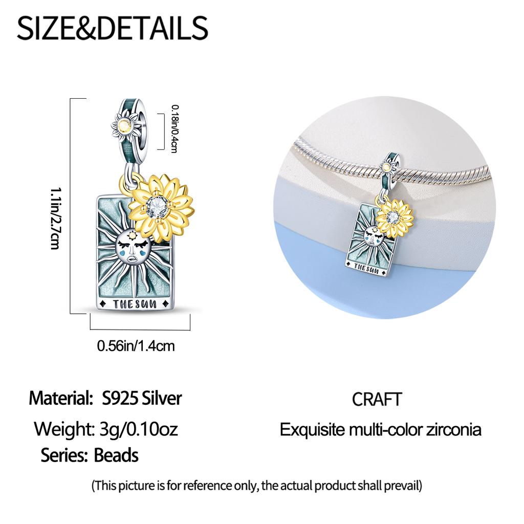 Charms Original Copper Tarot Card Sun Pendant Beads Fit Bracelet Diy Fine Gift Women Delicate Jewelry Accessory