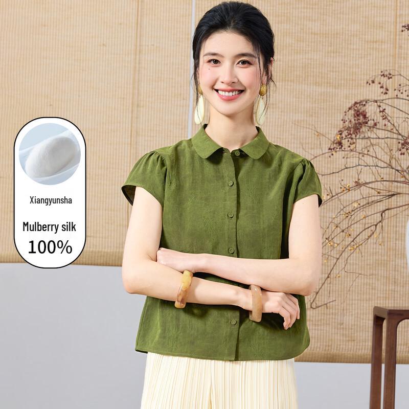 New Chinese Style Mulberry Silk Textured Blouse L