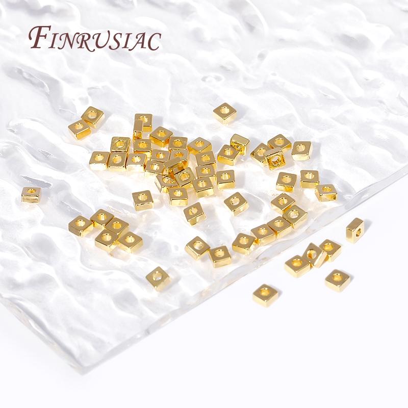 Spacer Separator Beads Wholesale 18K Gold Plated Brass Metal 3mm Flat Square Spacer Beads For Bracelet Necklace DIY Supplies