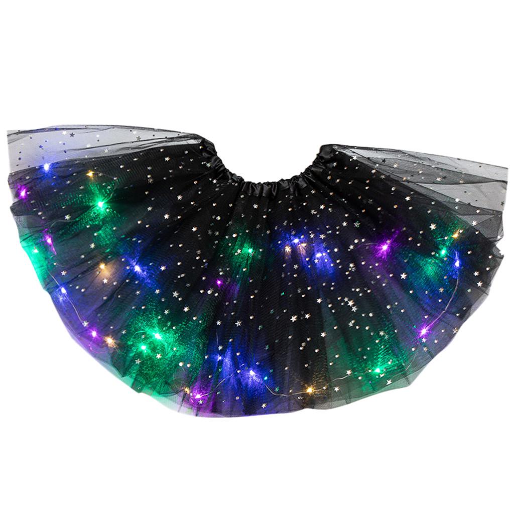 Kids Girls Baby Sequin  Skirt LED Light Up Pettiskirt Ballet Clothes