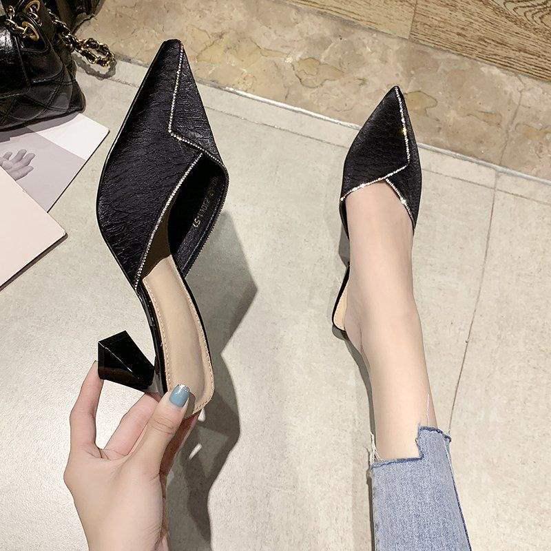 Spring 2025 Women's Chunky Heeled Pointed-Toe Mules - Cool, Stylish Fairy Style