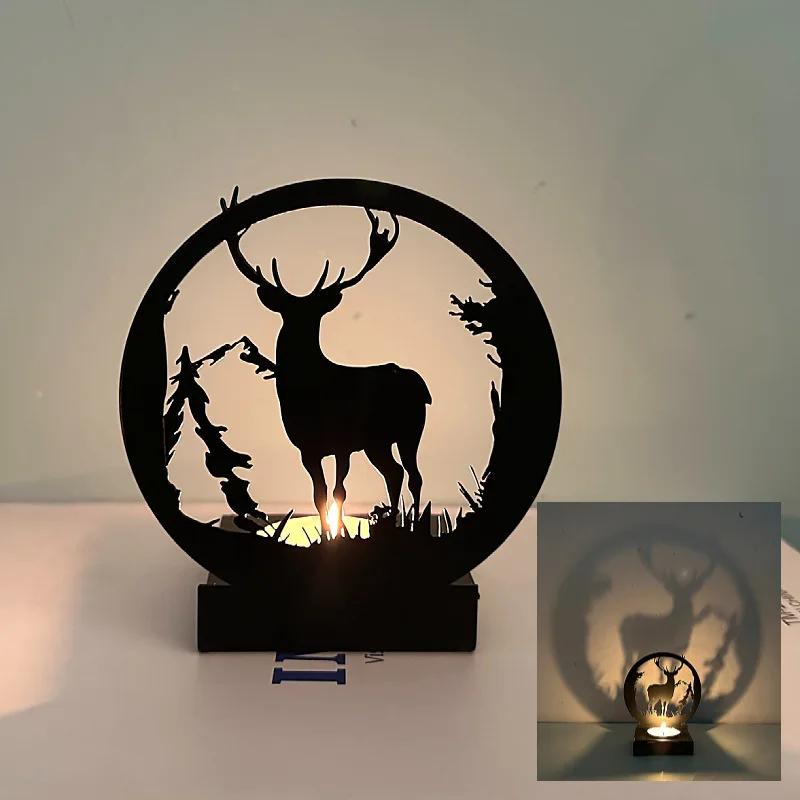 Creative Ornaments A Deer Has Your Candlestick Metal Black Wrought Iron Elk Christmas Luminous Decoration Crafts Home Decor