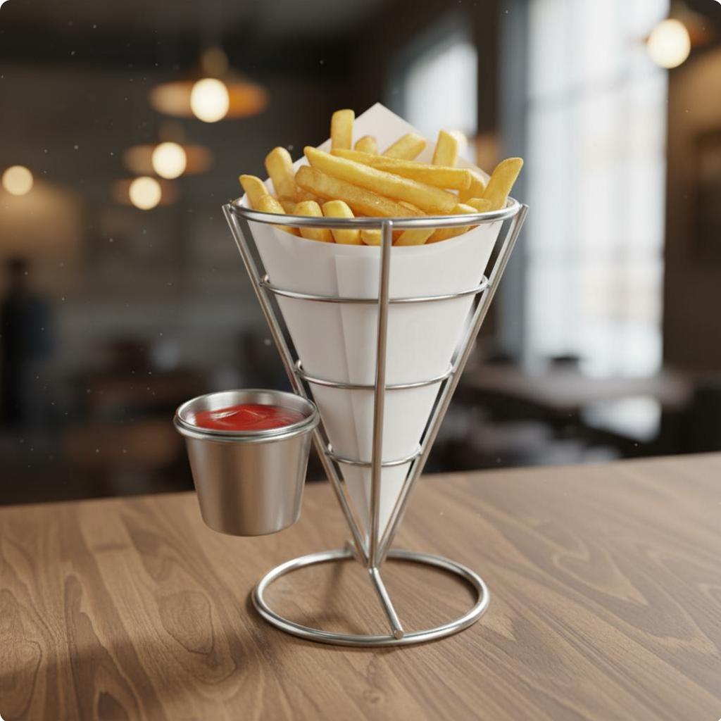 French Fry Cone Holder American Design French Fry Holder Wire Cone Basket Long-Lasting Metal Appetizer Stand Sturdy Construction