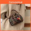 Artistic Small Retro Bear Embroidery Check Pattern Handbag For Casual Outings