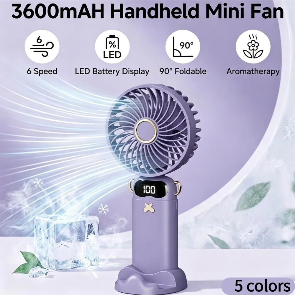 Portable Handheld Mini Fan 6 Speed 90° Foldable Fan LED Digital Display 3600mAh Rechargeable Cooling Fan for Outdoor Travel