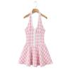 Plaid Sexy Deep V-neck Halter Backless Bodycon Mini Summer Dress
